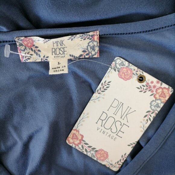 NWT Vintage Pink Rose Womens Blue Bell Sleeve Boho Tunic Mini Dress Size Large - Picture 5 of 7